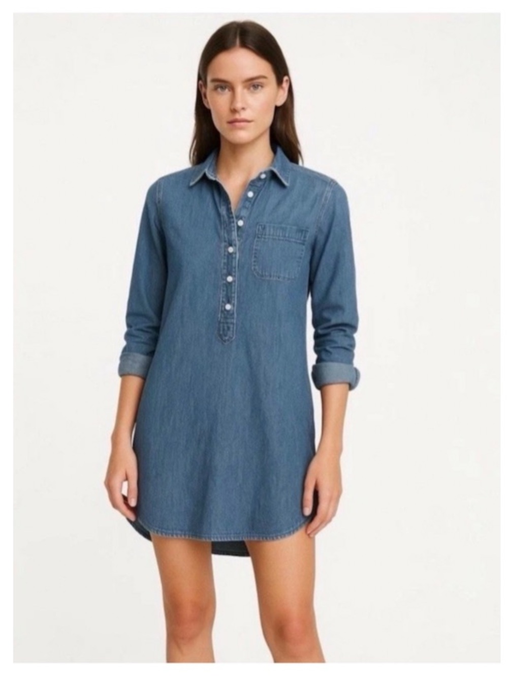 J. Crew Denim Henley Shirt Dress M Pretty Little Liars Preppy Pullover Blue